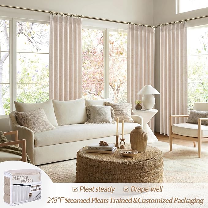PleatedDrapes Textured Semi Sheer Burlap Curtains 84 Inches Long, Neutral - Image 5