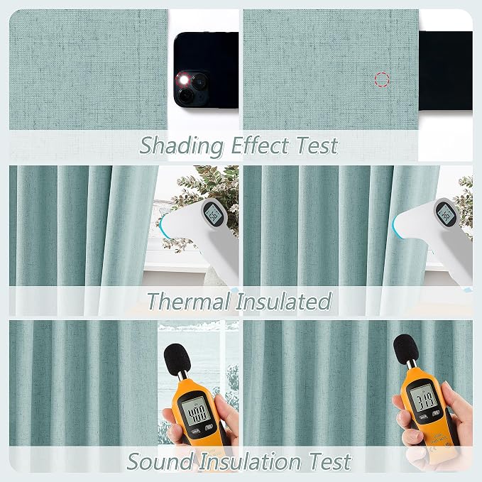 Light Blue 100% Blackout Linen Curtains 100 Inch Length 2 Panels Set - Image 5