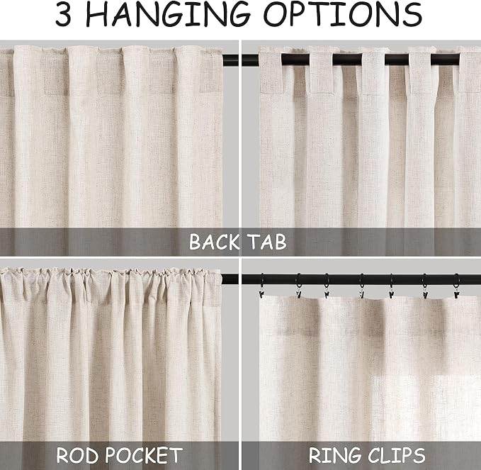 Linen Beige Curtains Back Tab Sheer Curtains 90 Inches Long - Image 3
