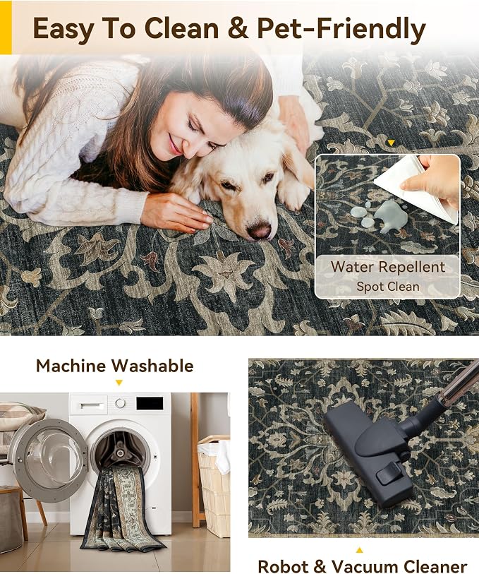 RELEANY Washable Area Rug, Square 8'x8', Water Repellent, Pet Friendly - Image 4