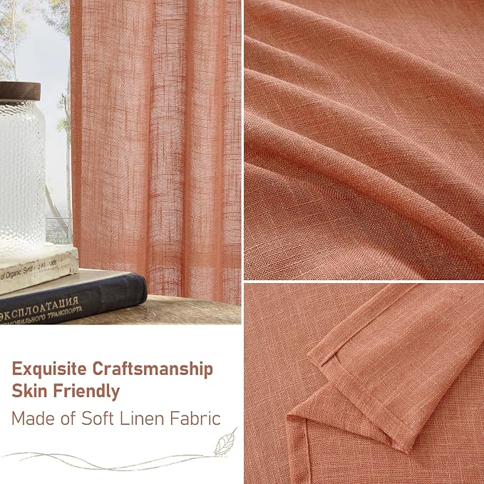 Terracotta Linen Sheer Curtains 80 Inch Length - Image 7