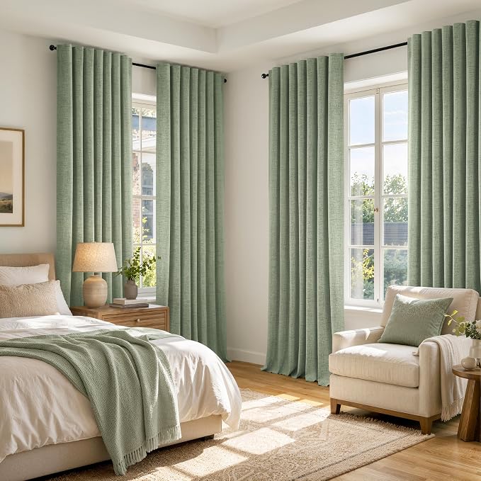 MIULEE 100% Blackout Linen Curtains 42 x 84 Inch Sage Green 2 Panels | Thermal - Image 8