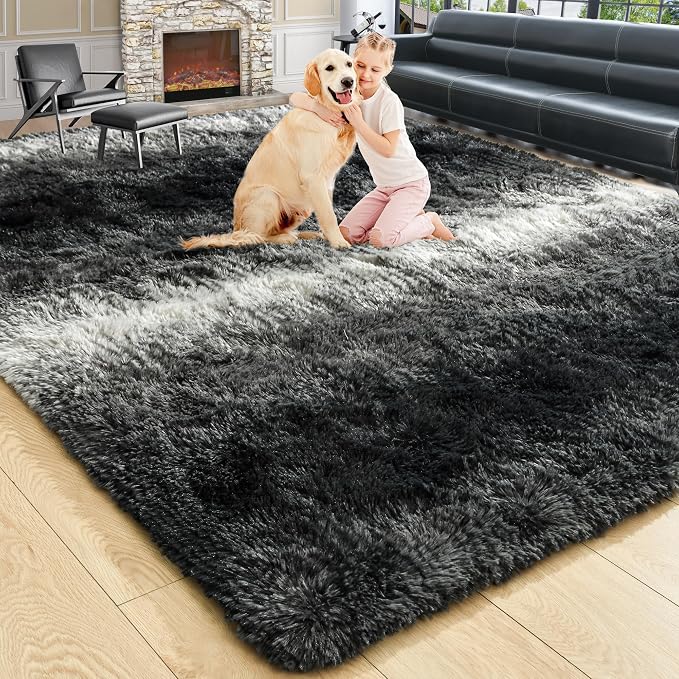 4x6 Black and White Fluffy Soft Area Rug Non-Slip by ModernHomeDecor