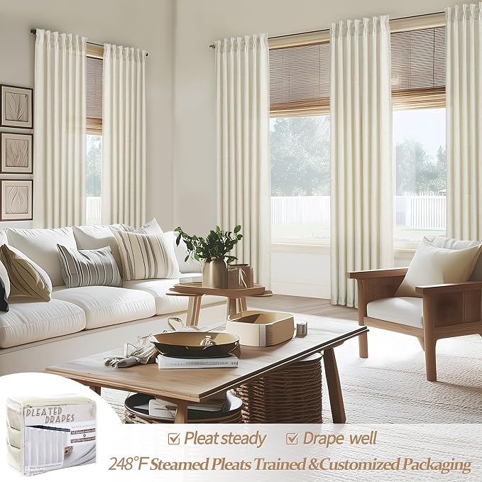Custom Cream Light Filtering Floor to Ceiling Curtains 100 Inches Long - Image 6