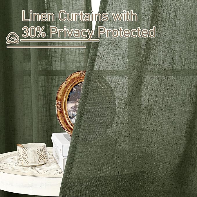 Linen Sheer Curtains 80 inch for Living Room, Soft Thick Light Filtering Boho - Image 5