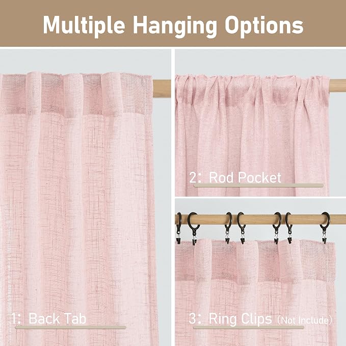 95 Inches Long Pink Linen Curtains - Image 3